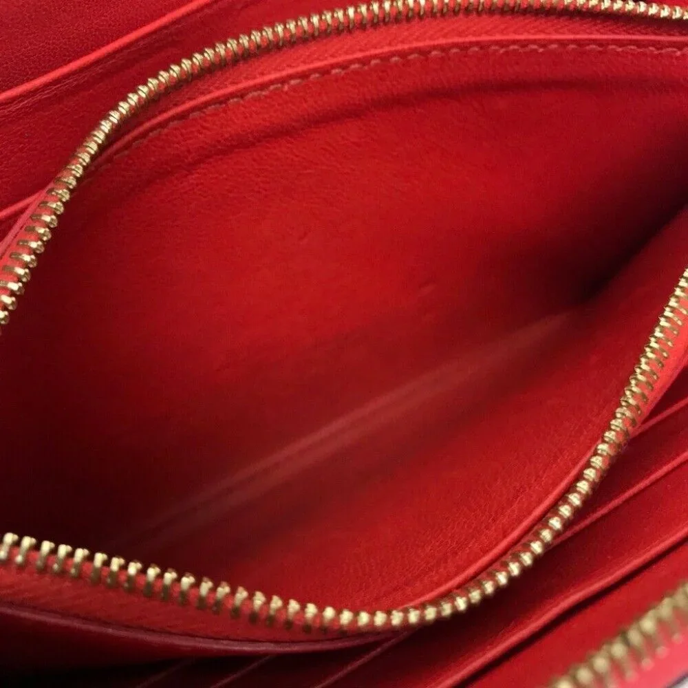 AUTHENTIC CELINE Leather Zip Around Long Wallet Red - Picture 8 of 9